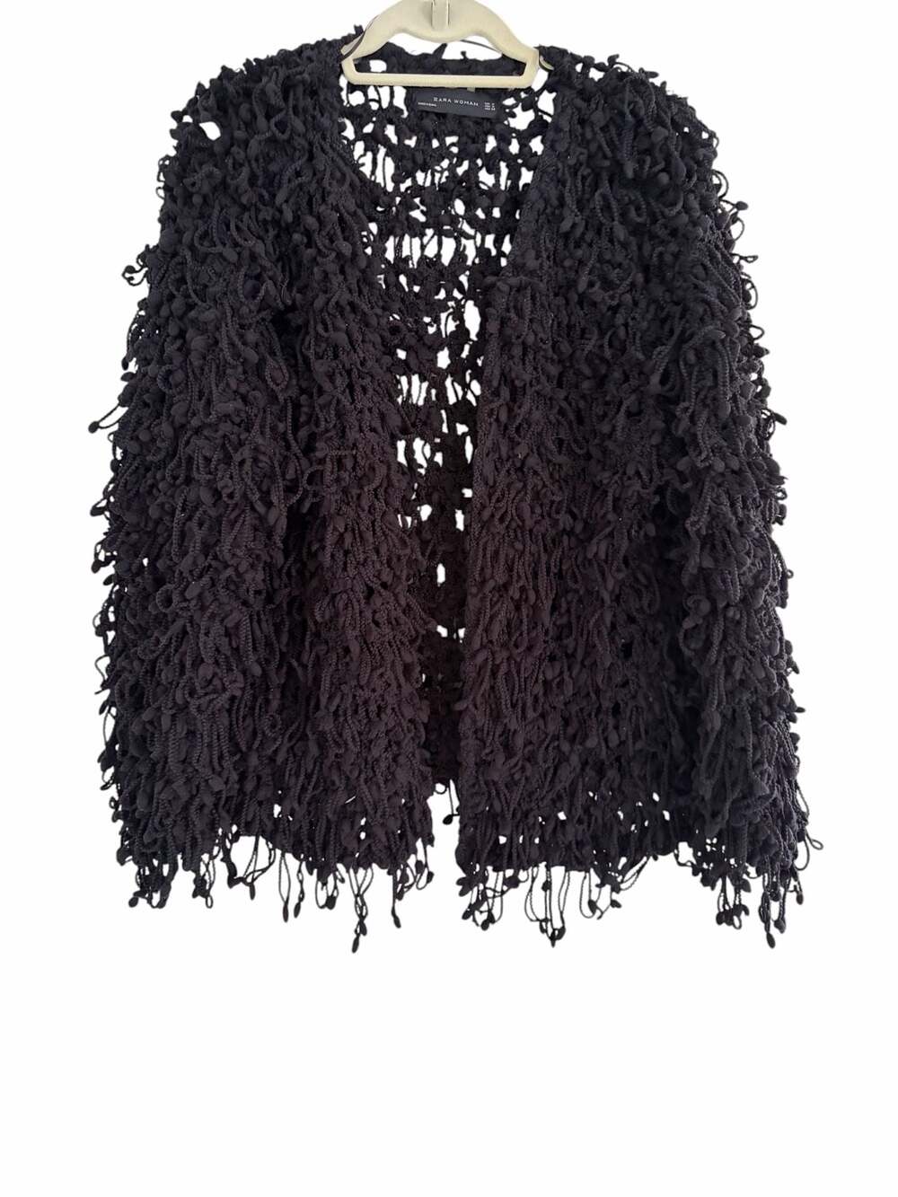 Zara Woman Label  Whimsigoth Black Shag Loop Knit Open Front Cardigan